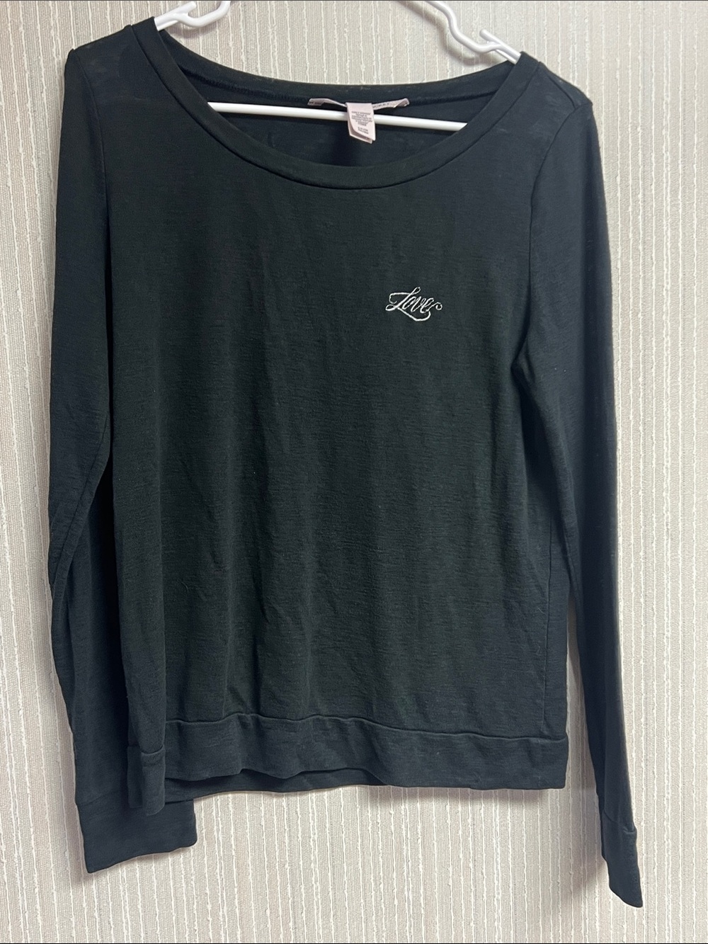 S Victoria's Secret Black Long-Sleeve Crew with Script Love Logo